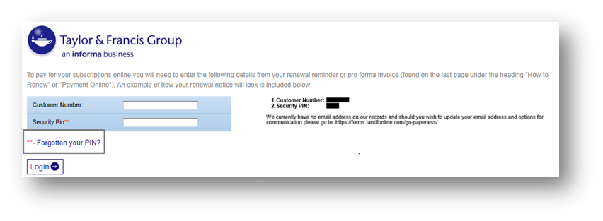 forgot customer number pin fields 